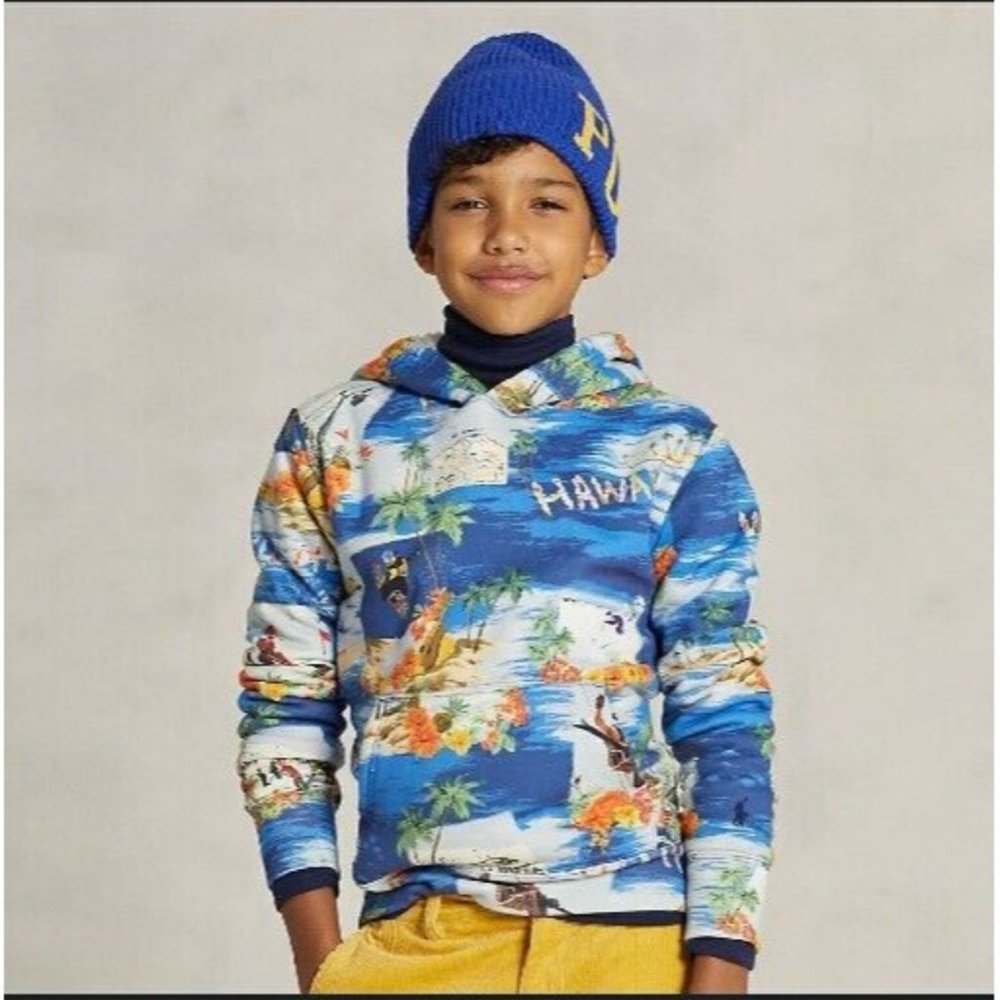 Polo Ralph Lauren Kid's Hawaiian Ski Tropic Graphic Sherpa Lined Hoodie Sz XL